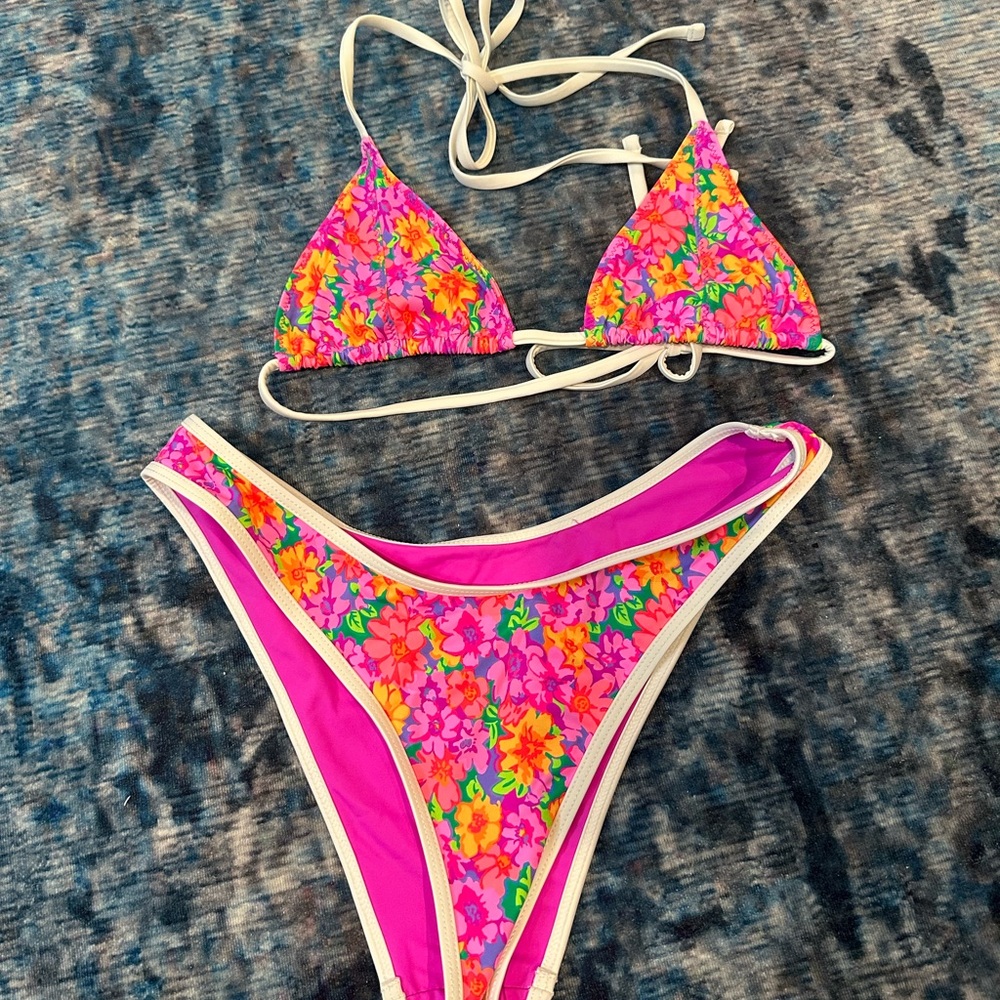 Frankie's Bikinis Pink Floral Triangle Bikini
